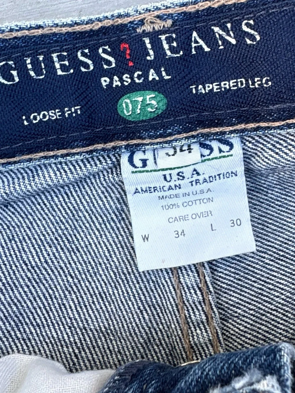 Vintage Guess Jeans Pascal Loose Fit Tapered Leg Made in USA Denim Jeans 34x30